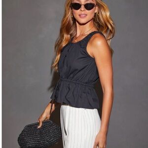 NWT- Vici- Deanna Sleeveless Peplum Tie Front Top